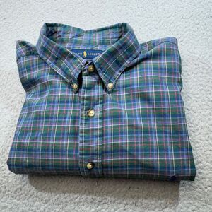 Polo Ralph Lauren Shirt Men 2XB‎ Big Blue Plaid Pony Button Casual Work Outdoor
